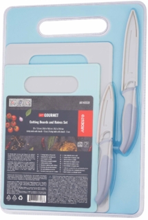 Ardesto Cutting board and knives set Gemini Gourmet, 5pcs, 25×17.6cm, 28.8×19.6cm, 35.2×24.8cm, 8.9cm, 12.7cm, plastic, stainless steel