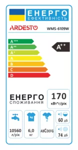 ARDESTO WM front load, 6kg, 1000, A++, 44cm, display, white