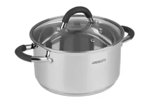 ARDESTO Casserole Gemini Salerno, glass lid, 3.4 l, gray silicone handles, stainless steel