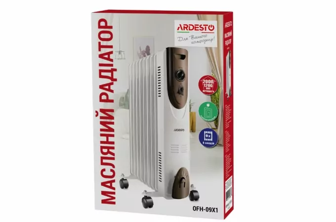 ARDESTO Обігрівач оливний, 20м2, 2000Вт, мех. упр-ння, 9 секцій, білий