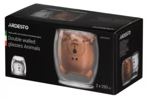 ARDESTO Double walled cup set Animals, 250 ml, 2 pcs, borosilicate glass