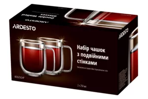 ARDESTO Double wall borosilicate glass mug set Ardesto, 250 ml, 2 pcs, with handles