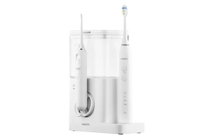 ARDESTO Irrigator portable+toothbrush electric, cup 600 ml, 3 nozzles, white