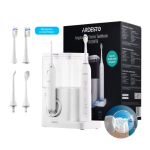 ARDESTO Irrigator portable+toothbrush electric, cup 600 ml, 3 nozzles, white