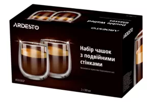 ARDESTO Набір чашок з подвійними стінками, 300 мл, H 10,3 см, 2 од., боросилікатне скло