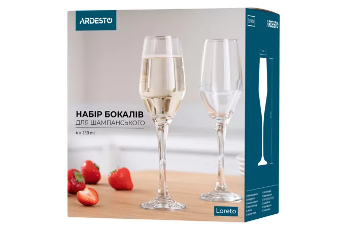 Набор бокалов для шампанского ARDESTO Loreto 6 шт, 230 мл, стекло AR2623LC