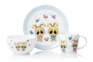 ARDESTO Набір дитячого посуду Bunnies, 3 предмети, порцеляна
