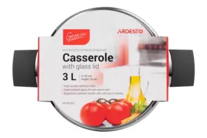 ARDESTO Casserole Gemini, glass lid, 3 l, stainless steel