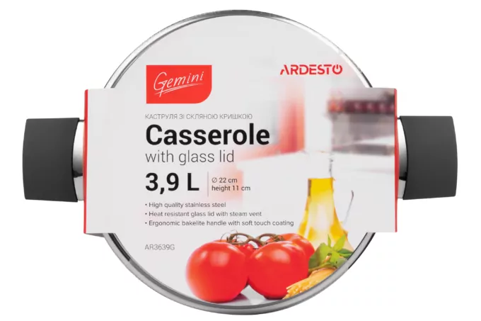 ARDESTO Кастрюля Gemini, стеклянная крышка, 3.9 л, нержавеющая сталь