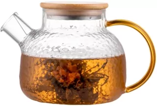 ARDESTO Teapot Dew, 1000ml, borosilicate glass, bamboo, transparent