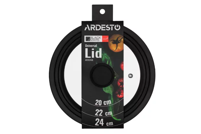 ARDESTO Universal lid Black Mars Smart 20/22/24 cm, glass, silicone