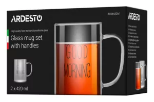 ARDESTO Набір чашок з ручками Good Morning , 420 мл, 2 од., боросилікатне скло
