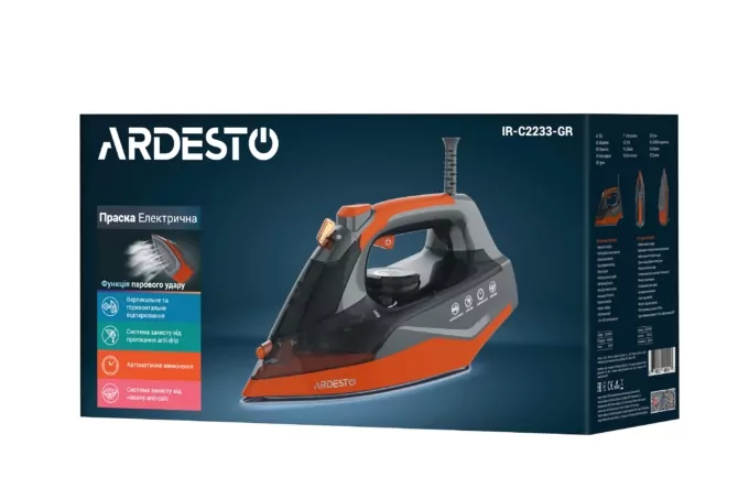 ARDESTO Iron IR-C2233-GR, 2200W, 340ml, steam boost, ceramic soleplate, black-orange