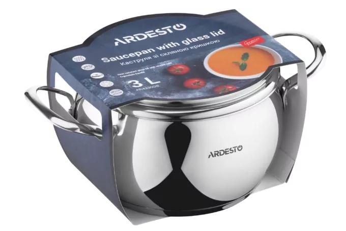 ARDESTO Каструля Gemini, скляна кришка, 3.0 л, нержавіюча сталь