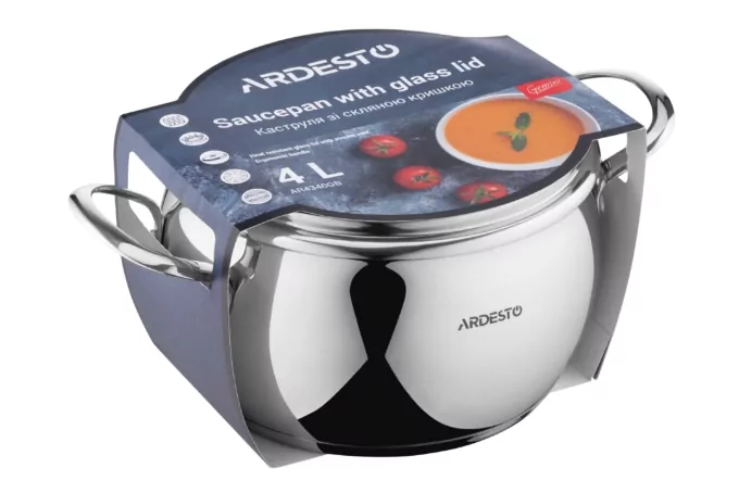 ARDESTO Casserole Gemini, glass lid, 4.0 l, stainless steel