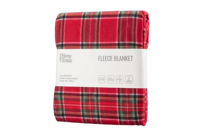 ARDESTO Плед Fleece, 160х200 см, 100% полиэстер, клетка красная