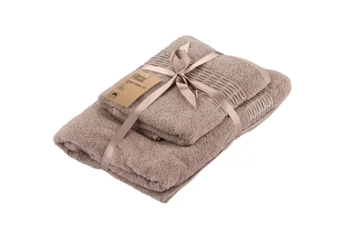 ARDESTO Terry towel set Lotus 2 pcs., 50х90cm, 70х140cm, 100% cotton, beige