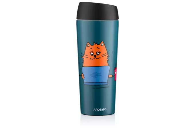 ARDESTO Термочашка Coffee time Red Cat 450 мл, нержавеющая сталь, синий