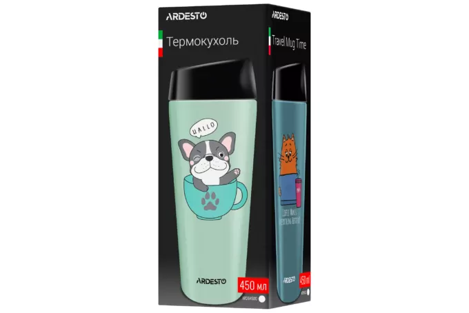 ARDESTO Термочашка Coffee time Red Cat 450 мл, нержавеющая сталь, синий