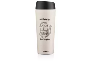 ARDESTO Термочашка Coffee Time Meowning 450 мл, нержавеющая сталь, бежевый
