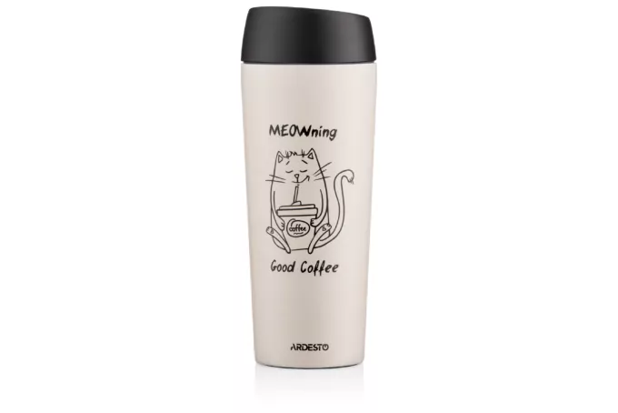 ARDESTO Термочашка Coffee Time Meowning 450 мл, нержавеющая сталь, бежевый