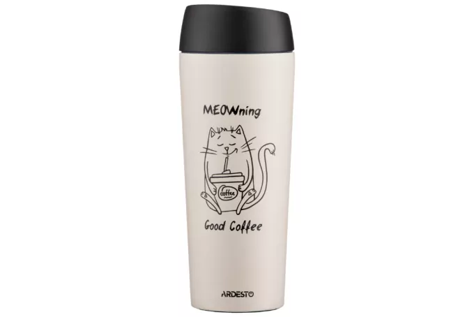 ARDESTO Термочашка Coffee Time Meowning 450 мл, нержавеющая сталь, бежевый