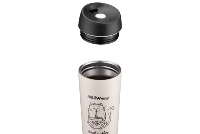 ARDESTO Термочашка Coffee Time Meowning 450 мл, нержавеющая сталь, бежевый