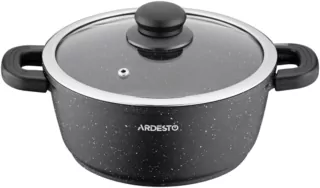 ARDESTO Casserole Gemini Anzio, glass lid, 20 cm, black marble, aluminum