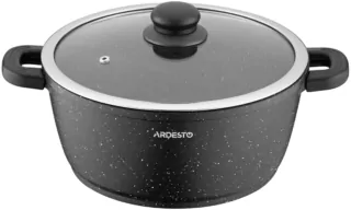 ARDESTO Casserole Gemini Anzio, glass lid, 24 cm, black marble, aluminum