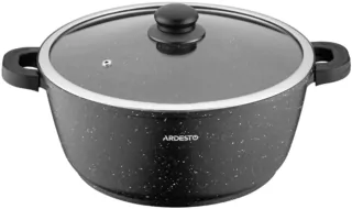 ARDESTO Casserole Gemini Anzio, glass lid, 28 cm, black marble, aluminum