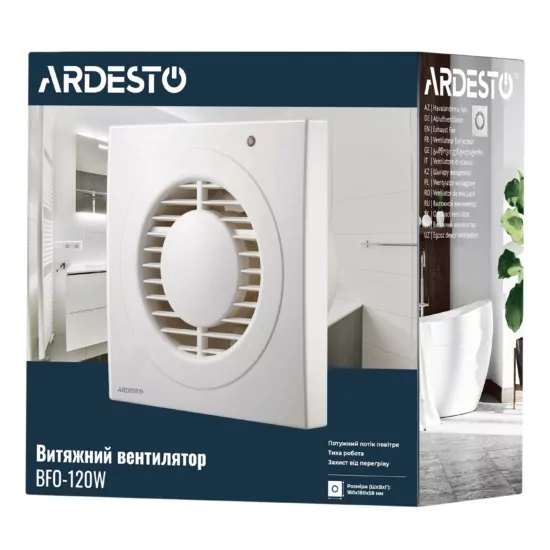 ARDESTO Витяжний вентилятор BFO-120W 20 Вт, 150 м3/г, 2300 об./хв., 35 дБ, білий