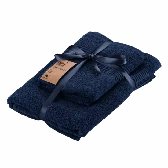 ARDESTO Terry towel set Lotus 50х90cm, 70х140cm, 2pcs, 100% cotton, dark blue