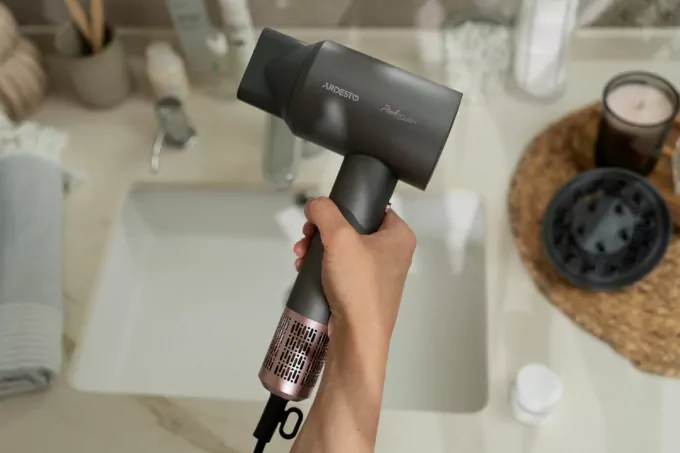 ARDESTO Hair Dryer Pink,1600W, 2 speeds, 3 temperature settings, ionization, diffuser, magnetic attachments, gray+pink