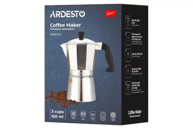 ARDESTO Гейзерная кофеварка Gemini Cremona, 0.15л, 3 чашки, алюминий