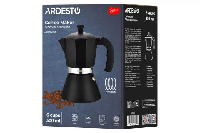 ARDESTO Coffee Maker Gemini Trento, 0.3l, 6 cups, aluminum, black