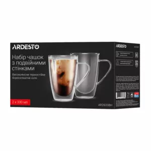 ARDESTO Набор чашек с ручками и двойными стенками, 330мл, 2шт, боросиликатное стекло, прозрачный
