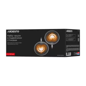ARDESTO Double wall mug set with handle, 330ml, 2pcs, borosilicate glass, transparent