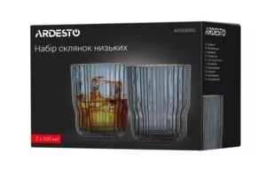 ARDESTO Набор стаканов низких Graphite, 300мл, 2шт, стекло, серый