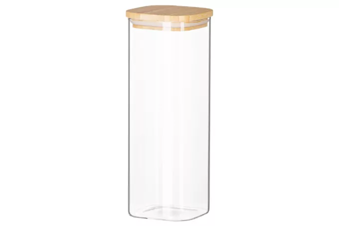 ARDESTO Jar Midori, 1000ml, glass, bamboo, square, transparent
