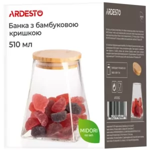 ARDESTO Банка для зберігання Midori, 510мл, скло, бамбук, конусна, прозорий