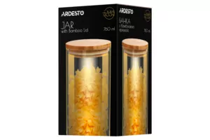 ARDESTO Банка для зберігання Golden Moon, 760мл, скло, бамбук, кругла, золотистий