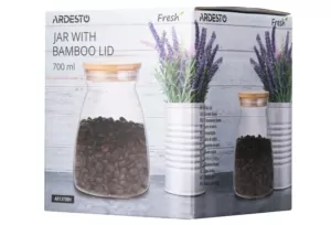 ARDESTO Банка для зберігання Fresh Hourglass, 700мл, скло, бамбук, прозорий