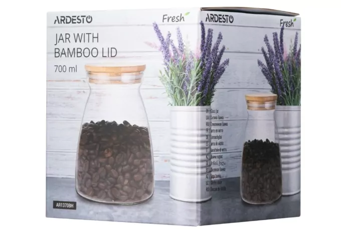 ARDESTO Банка для зберігання Fresh Hourglass, 700мл, скло, бамбук, прозорий