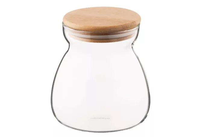 ARDESTO Банка для зберігання Fresh Hourglass, 700мл, скло, бамбук, прозорий