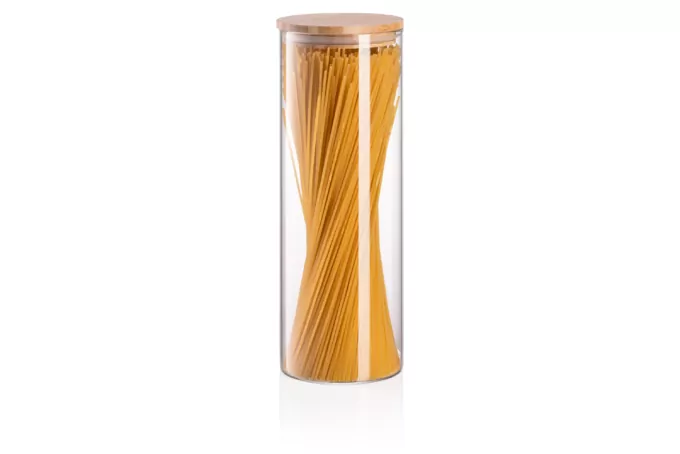 ARDESTO Банка для хранения Midori, 1300мл, стекло, бамбук, круглая, прозрачный