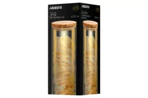 ARDESTO Банка для хранения Golden Moon, 1000мл, стекло, бамбук, круглая, золотистый