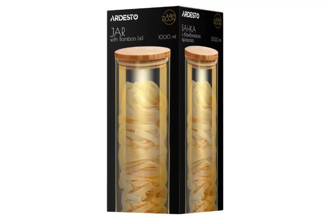 ARDESTO Банка для хранения Golden Moon, 1000мл, стекло, бамбук, круглая, золотистый