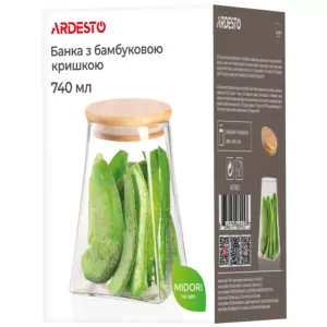 ARDESTO Банка для зберігання Midori, 740мл, скло, бамбук, конусна, прозорий