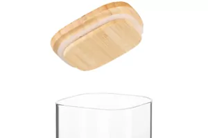 ARDESTO Банка для хранения Midori, 480мл, стекло, бамбук, квадратная, прозрачный