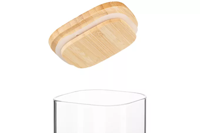ARDESTO Банка для хранения Midori, 480мл, стекло, бамбук, квадратная, прозрачный